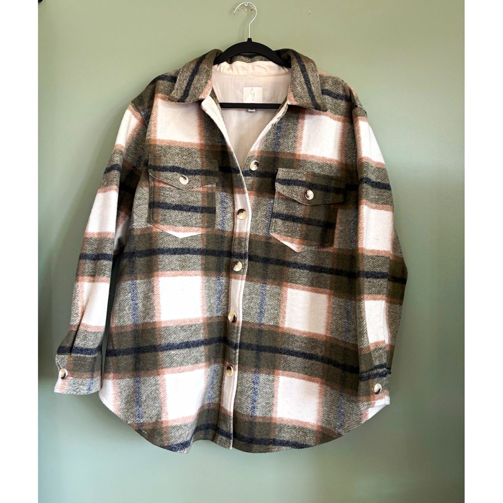 Joie Women's Plaid Shacket Jacket Button Front Relaxed Fit Pockets 1X